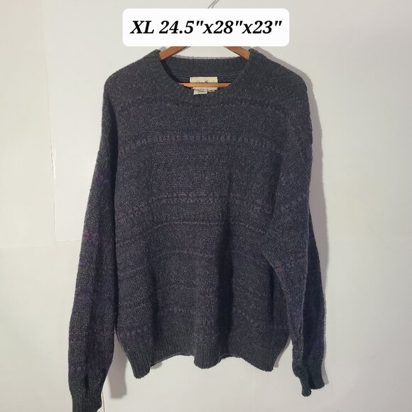 Eddie Bauer Wool Knit Gray/Purple/Blue Men's XL Sweater Made in USA - Picture 1 of 5